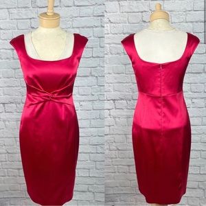 David Meister Scoop Neck Twist Detail Cocktail Dress Red Sz 2 Small Satin Flaws